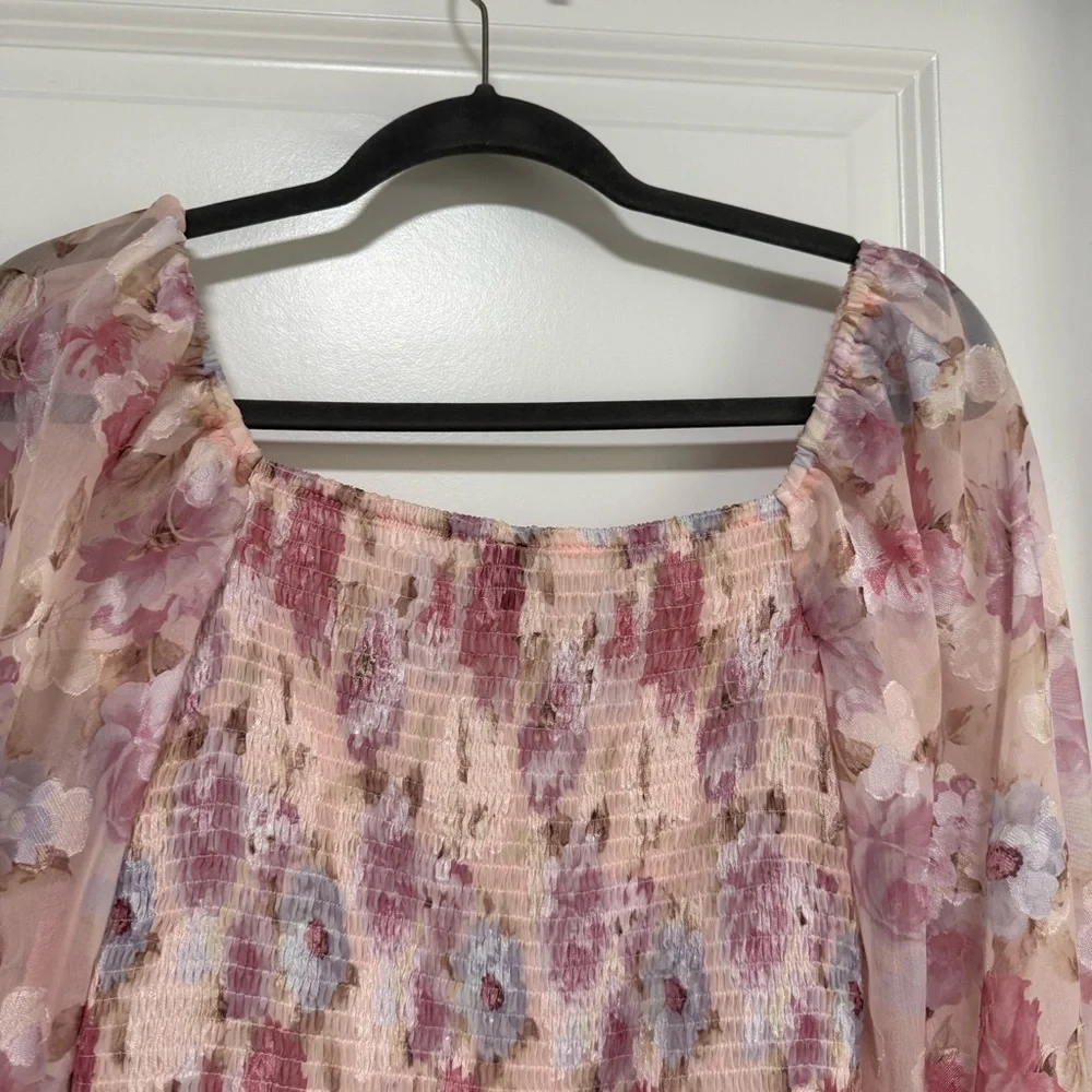 Floral Blouse Crop Top Long Sleeves Summer - Picture 4 of 7